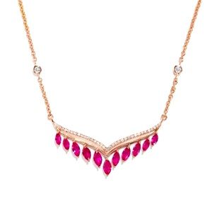 EFFY Rare Find!! Unique Red Ruby Bright Diamonds in 14kt Rose Gold Necklace